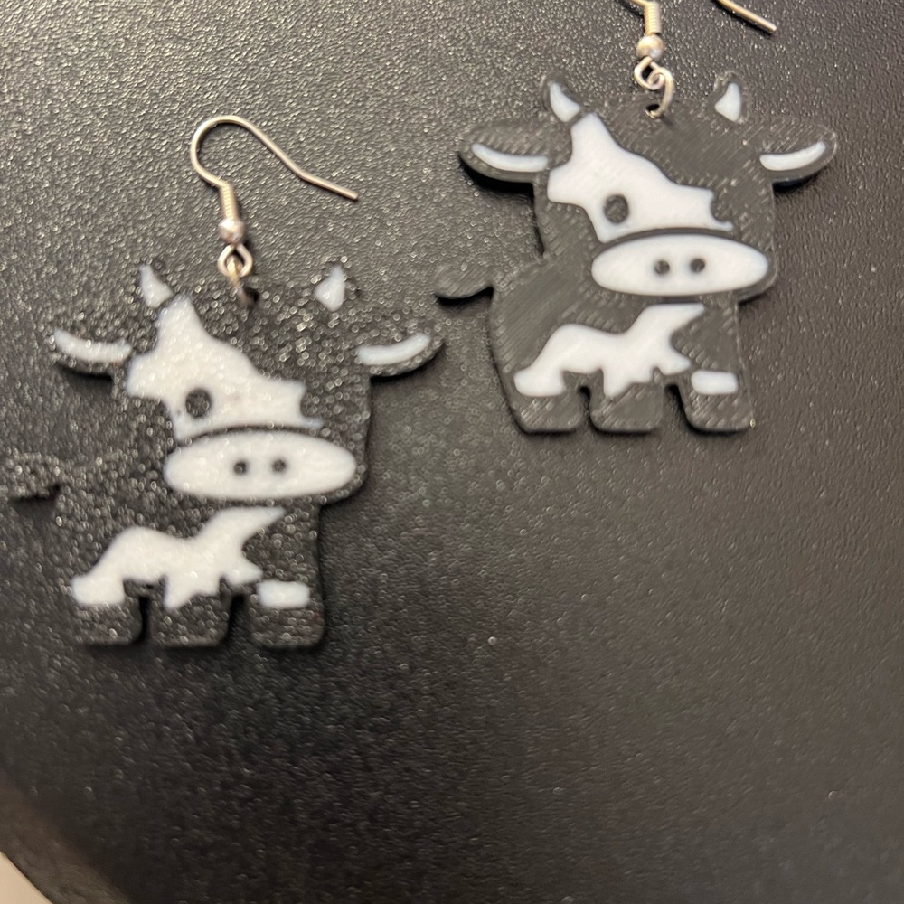 Elsie Acrylic Black & White Cow French Wire Lightweight Character Earrings